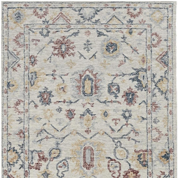 HomeRoots 8' Hand-Tufted Wool Runner Rug with Elegant Ivory Gray and Red Medallion Design for Hallways 8' X 11' 374722