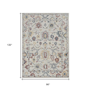 HomeRoots 8' Hand-Tufted Wool Runner Rug with Elegant Ivory Gray and Red Medallion Design for Hallways 8' X 11' 374722