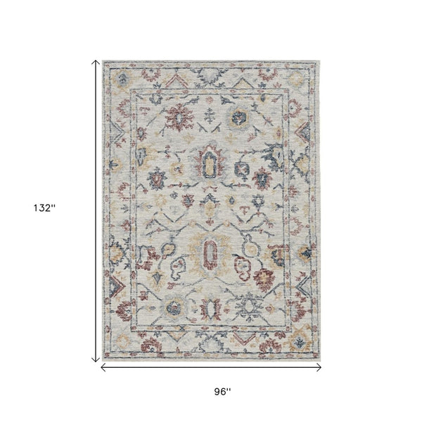 HomeRoots 8' Hand-Tufted Wool Runner Rug with Elegant Ivory Gray and Red Medallion Design for Hallways 8' X 11' 374722