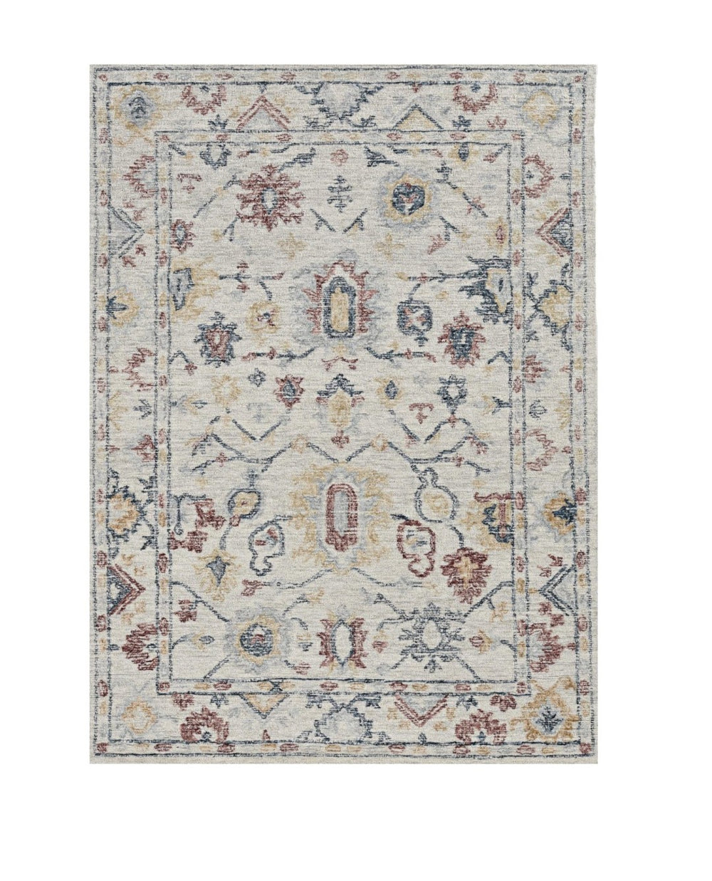 HomeRoots 8' Hand-Tufted Wool Runner Rug with Elegant Ivory Gray and Red Medallion Design for Hallways 8' X 11' 374722