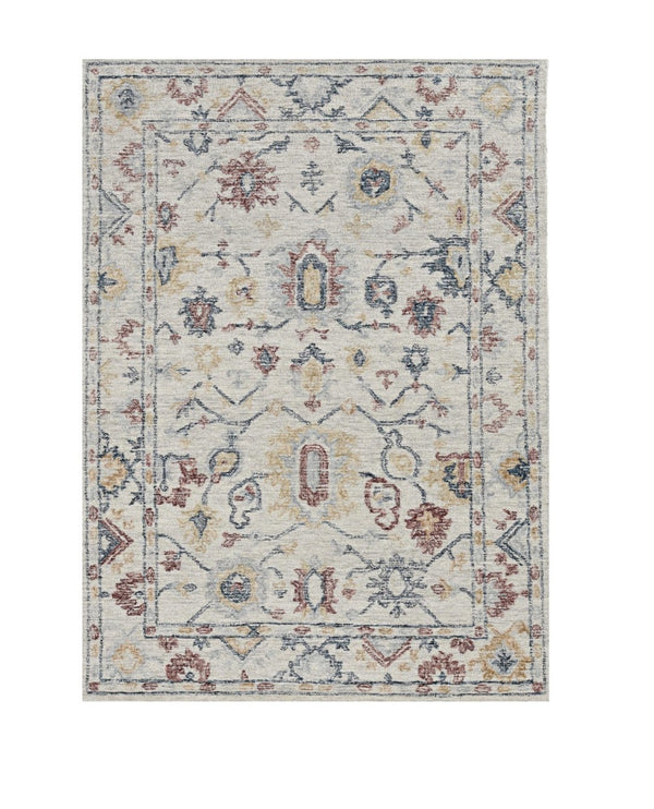 HomeRoots 8' Hand-Tufted Wool Runner Rug with Elegant Ivory Gray and Red Medallion Design for Hallways 8' X 11' 374722