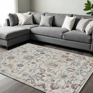 HomeRoots 9' Hand-Tufted Wool Medallion Area Rug in Ivory, Gray, and Red - Elegant, Unique, and Durable Comfort 9' X 13' 374723