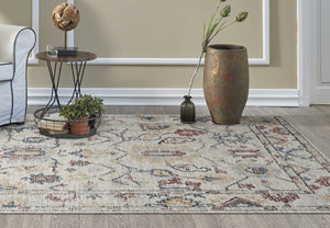 HomeRoots 9' Hand-Tufted Wool Medallion Area Rug in Ivory, Gray, and Red - Elegant, Unique, and Durable Comfort 9' X 13' 374723