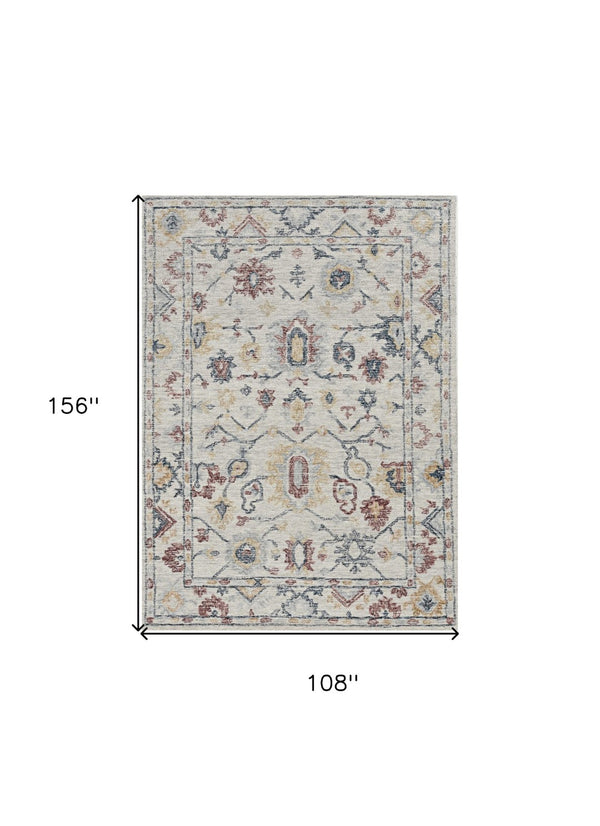 HomeRoots 9' Hand-Tufted Wool Medallion Area Rug in Ivory, Gray, and Red - Elegant, Unique, and Durable Comfort 9' X 13' 374723