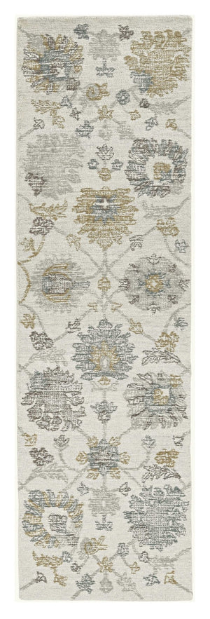 HomeRoots 8' Hand-Tufted Wool Runner Rug with Elegant Ivory, Gray, and Green Floral Design for Timeless Charm 8' Runner 374724