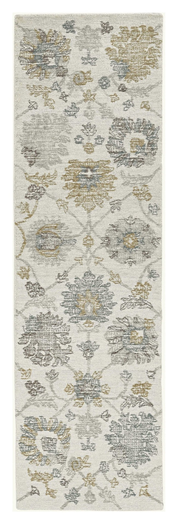 HomeRoots 8' Hand-Tufted Wool Runner Rug with Elegant Ivory, Gray, and Green Floral Design for Timeless Charm 8' Runner 374724