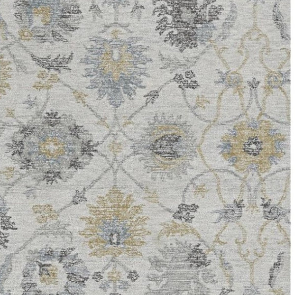 HomeRoots 8' Hand-Tufted Wool Runner Rug with Elegant Ivory, Gray, and Green Floral Design for Timeless Charm 5' X 7' 374725