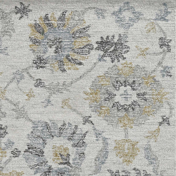 HomeRoots 8' Hand-Tufted Wool Runner Rug with Elegant Ivory, Gray, and Green Floral Design for Timeless Charm 5' X 7' 374725