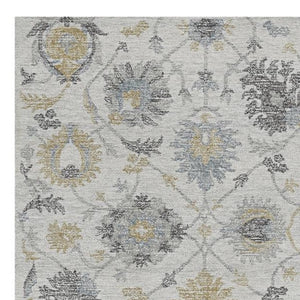HomeRoots 8' Hand-Tufted Wool Runner Rug with Elegant Ivory, Gray, and Green Floral Design for Timeless Charm 5' X 7' 374725