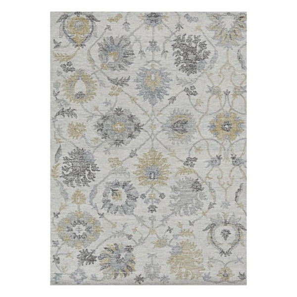 HomeRoots 8' Hand-Tufted Wool Runner Rug with Elegant Ivory, Gray, and Green Floral Design for Timeless Charm 5' X 7' 374725