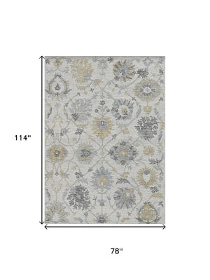 HomeRoots 8' Hand-Tufted Wool Runner Rug with Elegant Ivory, Gray, and Green Floral Design for Timeless Charm 7' X 10' 374726