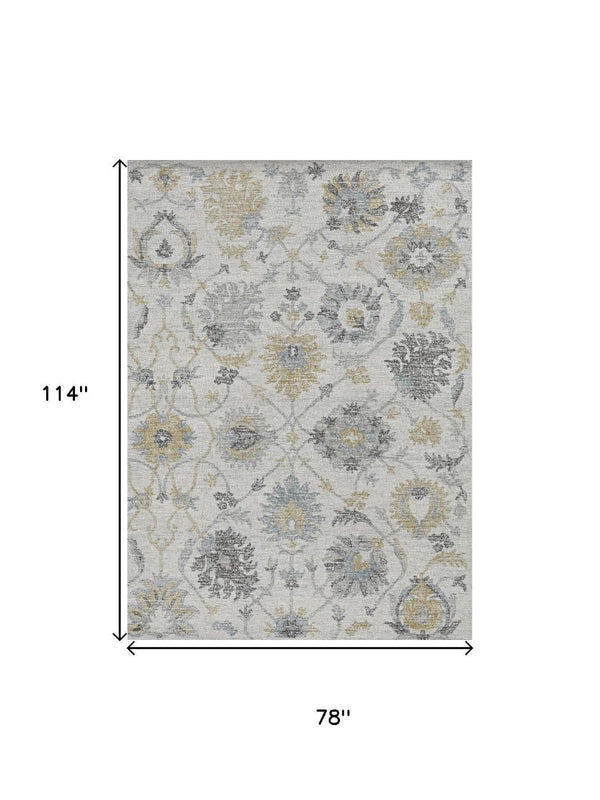 HomeRoots 8' Hand-Tufted Wool Runner Rug with Elegant Ivory, Gray, and Green Floral Design for Timeless Charm 7' X 10' 374726