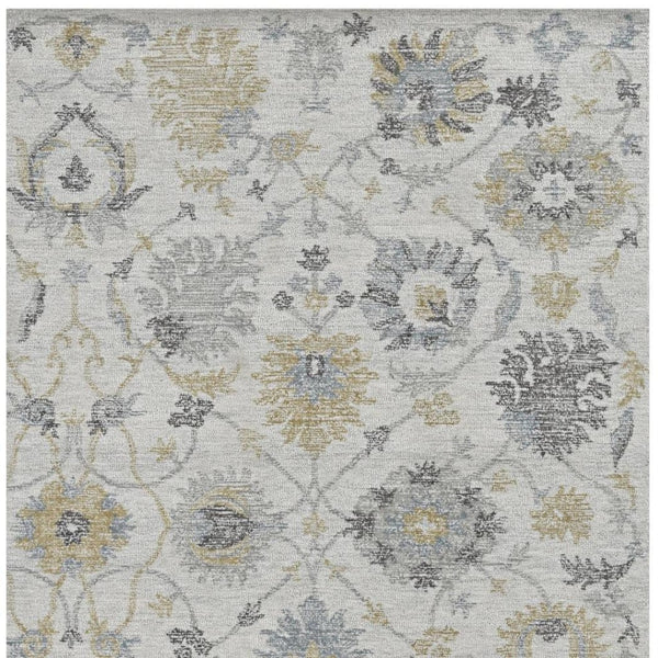HomeRoots 8' Hand-Tufted Wool Runner Rug with Elegant Ivory, Gray, and Green Floral Design for Timeless Charm 7' X 10' 374726
