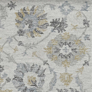 HomeRoots 8' Hand-Tufted Wool Runner Rug with Elegant Ivory, Gray, and Green Floral Design for Timeless Charm 7' X 10' 374726