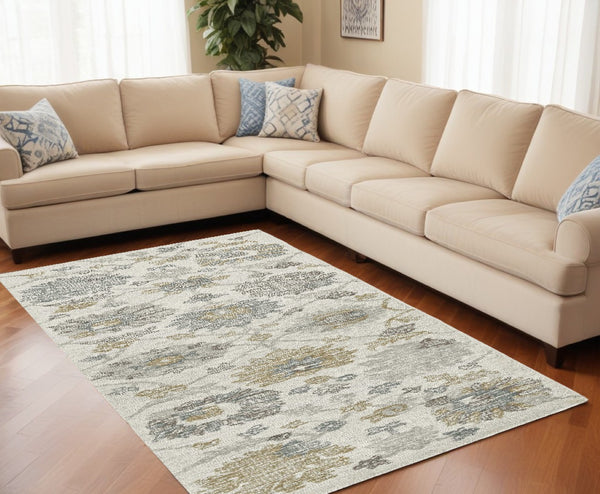 HomeRoots 8' Hand-Tufted Wool Runner Rug with Elegant Ivory, Gray, and Green Floral Design for Timeless Charm 7' X 10' 374726