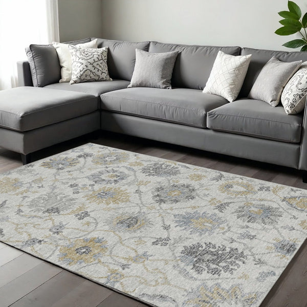 HomeRoots 9' Hand-Tufted Wool Area Rug - Elegant Floral Design in Ivory, Gray, and Green for Timeless Decor 9' X 13' 374728
