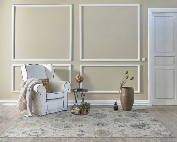 HomeRoots 9' Hand-Tufted Wool Area Rug - Elegant Floral Design in Ivory, Gray, and Green for Timeless Decor 9' X 13' 374728