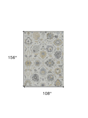 HomeRoots 9' Hand-Tufted Wool Area Rug - Elegant Floral Design in Ivory, Gray, and Green for Timeless Decor 9' X 13' 374728