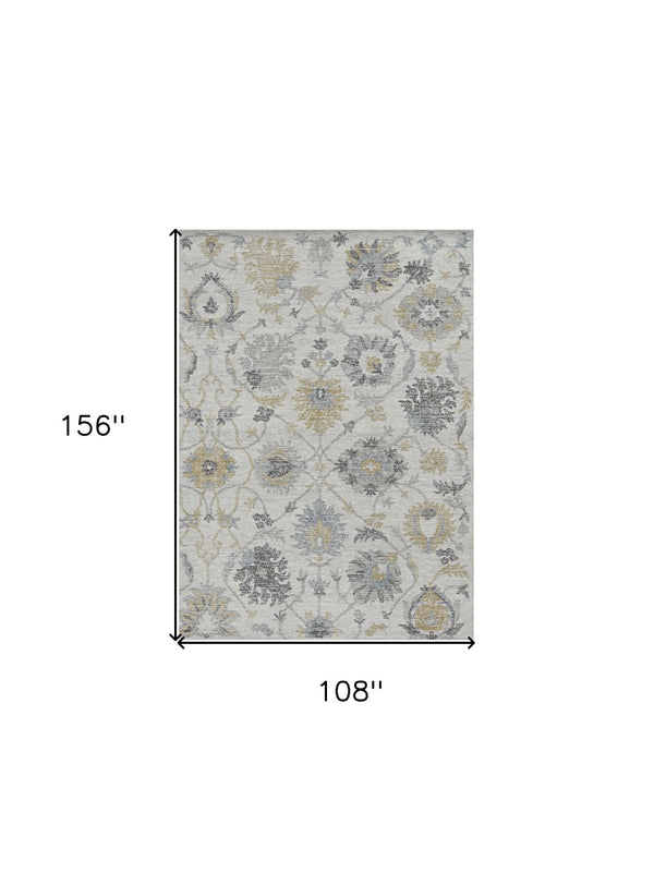 HomeRoots 9' Hand-Tufted Wool Area Rug - Elegant Floral Design in Ivory, Gray, and Green for Timeless Decor 9' X 13' 374728