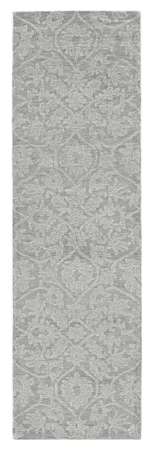 HomeRoots 8' Gray and Light Gray Floral Medallion Wool Runner Rug - Hand-Tufted Elegance for Any Space 8' Runner 374729