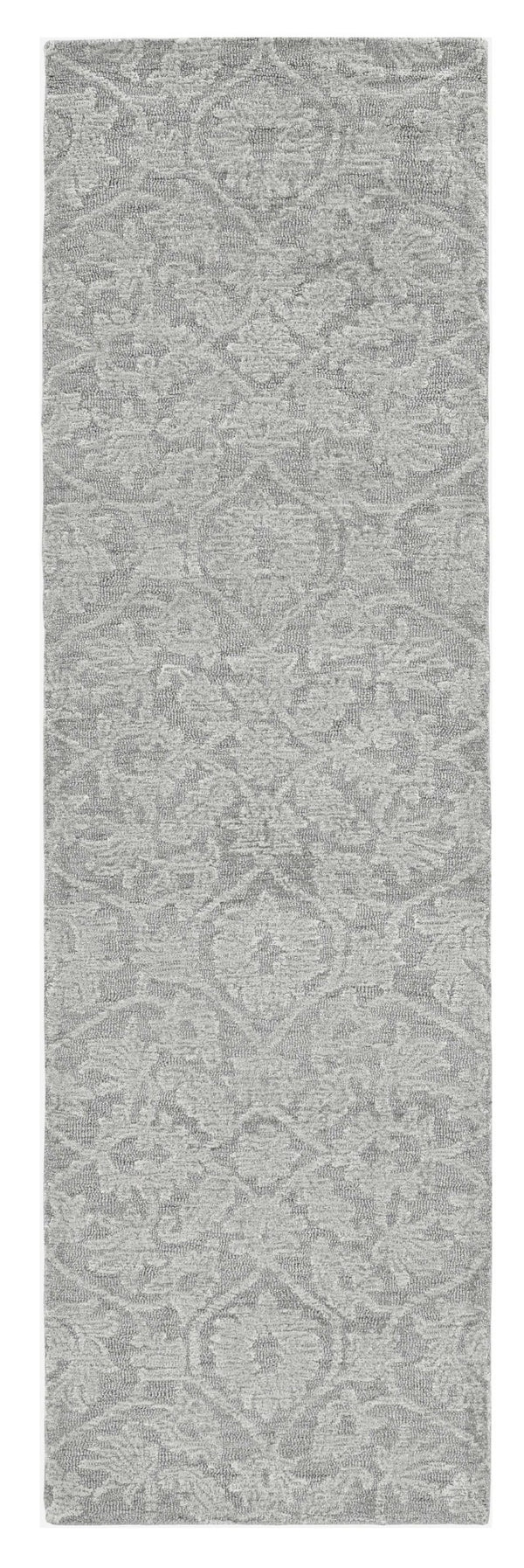 HomeRoots 8' Gray and Light Gray Floral Medallion Wool Runner Rug - Hand-Tufted Elegance for Any Space 8' Runner 374729