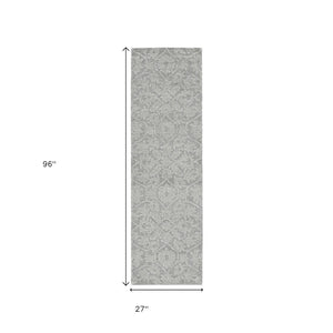 HomeRoots 8' Gray and Light Gray Floral Medallion Wool Runner Rug - Hand-Tufted Elegance for Any Space 8' Runner 374729