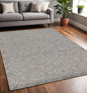 HomeRoots 8' Gray and Light Gray Floral Medallion Wool Runner Rug - Hand-Tufted Elegance for Any Space 5' X 7' 374730