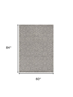 HomeRoots 8' Gray and Light Gray Floral Medallion Wool Runner Rug - Hand-Tufted Elegance for Any Space 5' X 7' 374730
