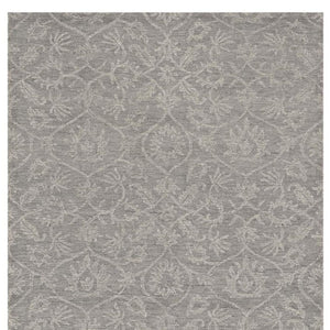 HomeRoots 8' Gray and Light Gray Floral Medallion Wool Runner Rug - Hand-Tufted Elegance for Any Space 5' X 7' 374730