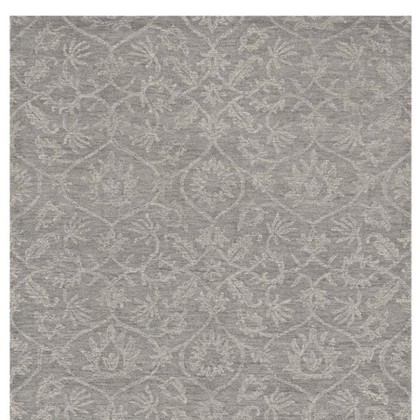 HomeRoots 8' Gray and Light Gray Floral Medallion Wool Runner Rug - Hand-Tufted Elegance for Any Space 5' X 7' 374730