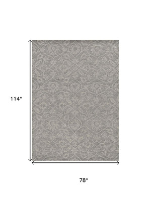 HomeRoots 8' Gray and Light Gray Floral Medallion Wool Runner Rug - Hand-Tufted Elegance for Any Space 7' X 10' 374731