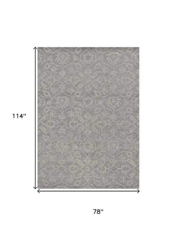 HomeRoots 8' Gray and Light Gray Floral Medallion Wool Runner Rug - Hand-Tufted Elegance for Any Space 7' X 10' 374731