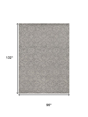 HomeRoots 8' Luxurious Gray Wool Floral Medallion Hand-Tufted Area Rug - Elegant Comfort for Your Home 8' X 11' 374732