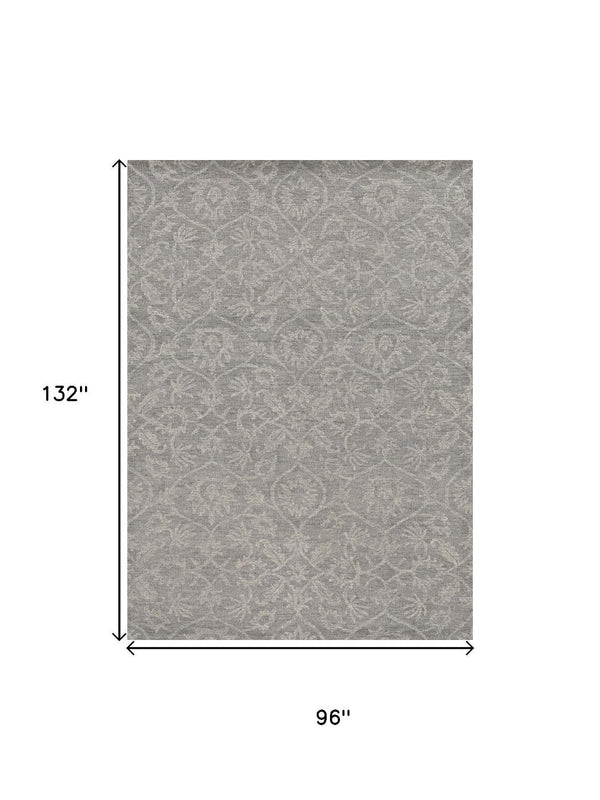 HomeRoots 8' Luxurious Gray Wool Floral Medallion Hand-Tufted Area Rug - Elegant Comfort for Your Home 8' X 11' 374732