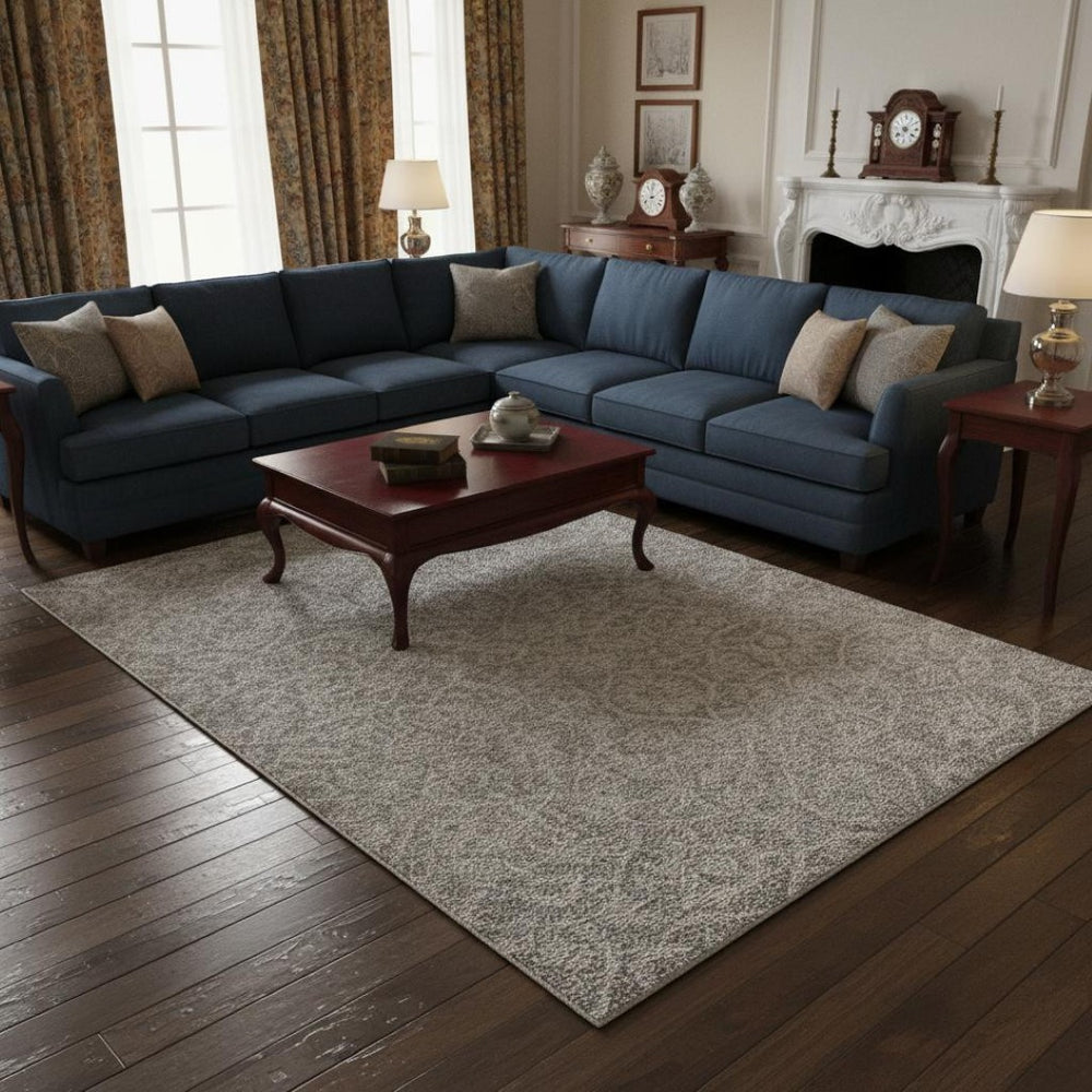 HomeRoots 8' Luxurious Gray Wool Floral Medallion Hand-Tufted Area Rug - Elegant Comfort for Your Home 8' X 11' 374732