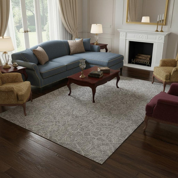 HomeRoots 8' Luxurious Gray Wool Floral Medallion Hand-Tufted Area Rug - Elegant Comfort for Your Home 8' X 11' 374732