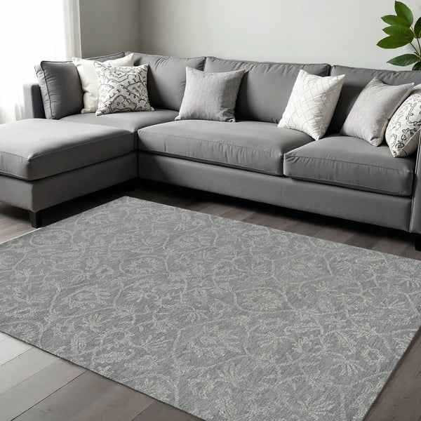 HomeRoots 9' Gray Wool Floral Medallion Hand-Tufted Area Rug - Timeless Elegance for Living Spaces & Comfort 9' X 13' 374733