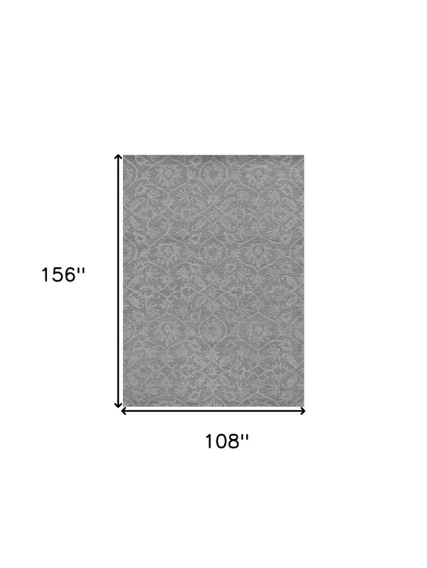 HomeRoots 9' Gray Wool Floral Medallion Hand-Tufted Area Rug - Timeless Elegance for Living Spaces & Comfort 9' X 13' 374733
