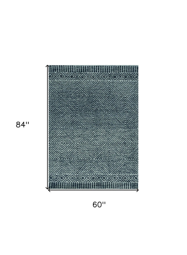 HomeRoots 5' Handcrafted Gray and Black Wool Geometric Area Rug - Modern Style for Cozy Living Spaces 5' X 7' 374735