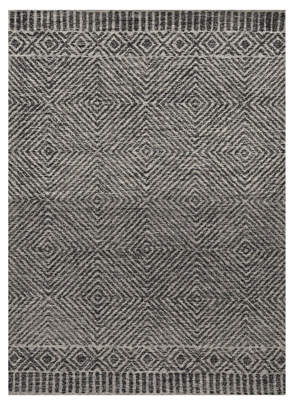 HomeRoots 7' Gray and Black Wool Geometric Hand-Tufted Area Rug - Modern Style for Living Room or Bedroom 7' X 10' 374736