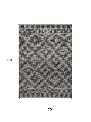 HomeRoots 7' Gray and Black Wool Geometric Hand-Tufted Area Rug - Modern Style for Living Room or Bedroom 7' X 10' 374736
