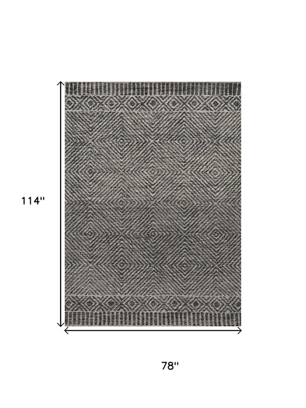 HomeRoots 7' Gray and Black Wool Geometric Hand-Tufted Area Rug - Modern Style for Living Room or Bedroom 7' X 10' 374736