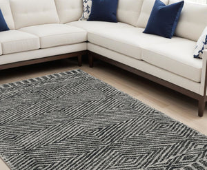 HomeRoots 7' Gray and Black Wool Geometric Hand-Tufted Area Rug - Modern Style for Living Room or Bedroom 8' X 11' 374737