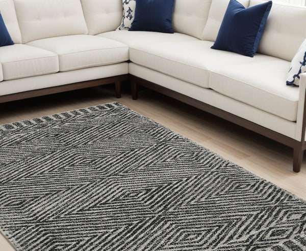 HomeRoots 7' Gray and Black Wool Geometric Hand-Tufted Area Rug - Modern Style for Living Room or Bedroom 8' X 11' 374737
