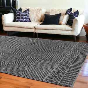 HomeRoots 7' Gray and Black Wool Geometric Hand-Tufted Area Rug - Modern Style for Living Room or Bedroom 9' X 13' 374738
