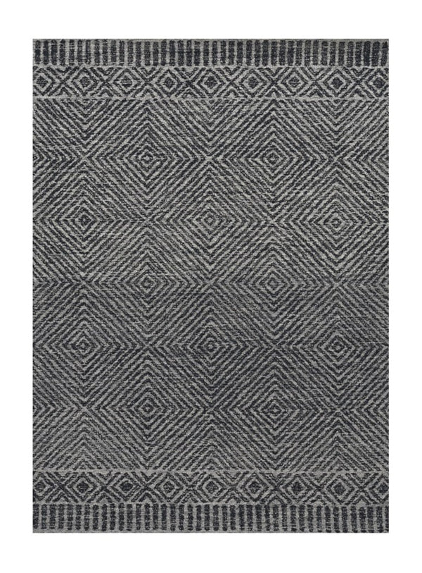 HomeRoots 7' Gray and Black Wool Geometric Hand-Tufted Area Rug - Modern Style for Living Room or Bedroom 9' X 13' 374738