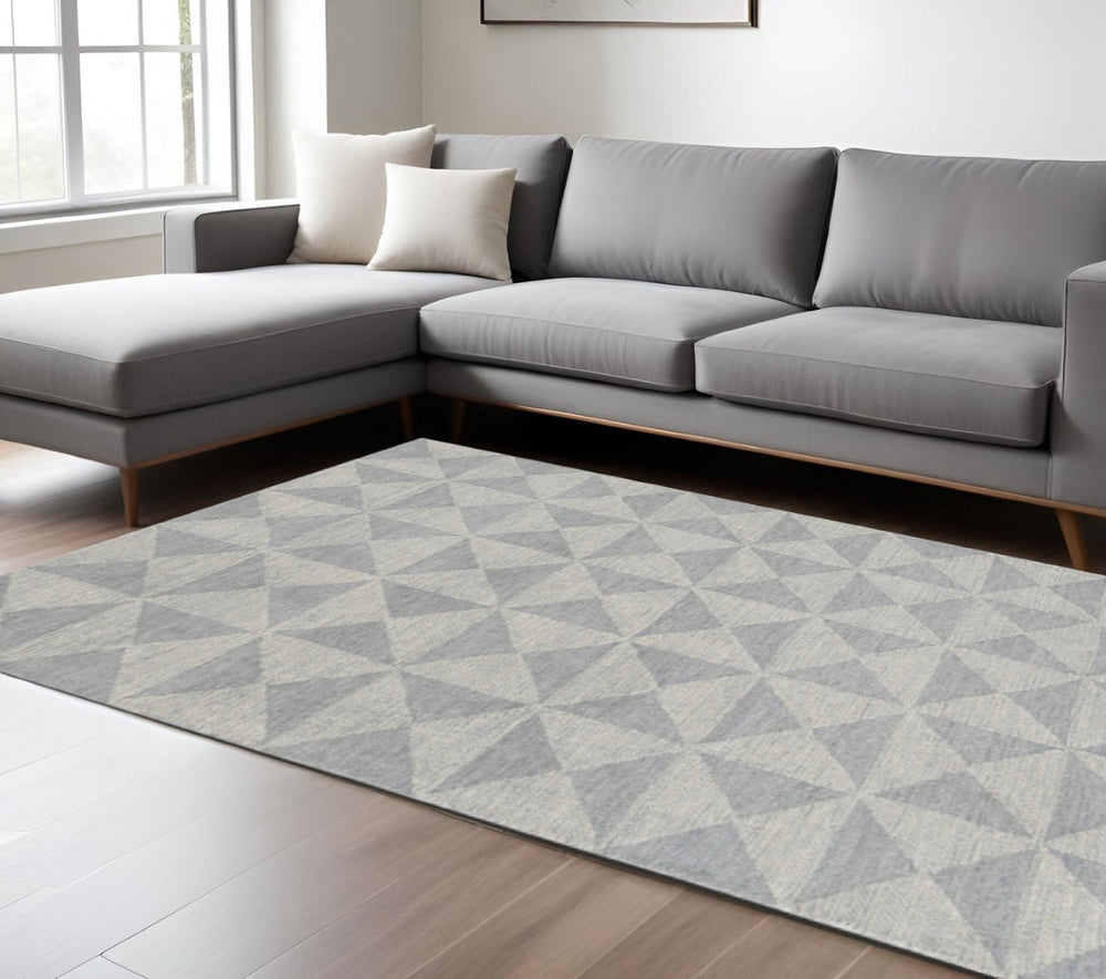 HomeRoots 8' Gray and Light Gray Wool Geometric Hand-Tufted Area Rug for Modern Living Spaces, Soft & Durable 8' X 11' 374742