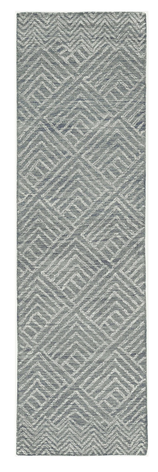 HomeRoots 8' Hand-Tufted Wool Runner Rug in Denim Blue and Gray - Stylish Geometric Design for Modern Spaces 8' Runner 374744