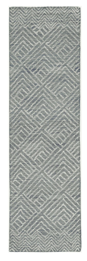 HomeRoots 8' Hand-Tufted Wool Runner Rug in Denim Blue and Gray - Stylish Geometric Design for Modern Spaces 8' Runner 374744