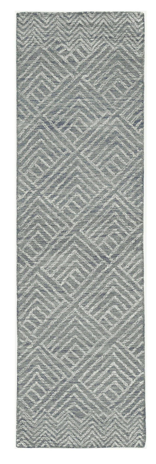 HomeRoots 8' Hand-Tufted Wool Runner Rug in Denim Blue and Gray - Stylish Geometric Design for Modern Spaces 8' Runner 374744